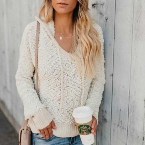 VICI Cream No Brainer Popcorn Boucle Hoodie Sweatshirt - Picture 2 of 12